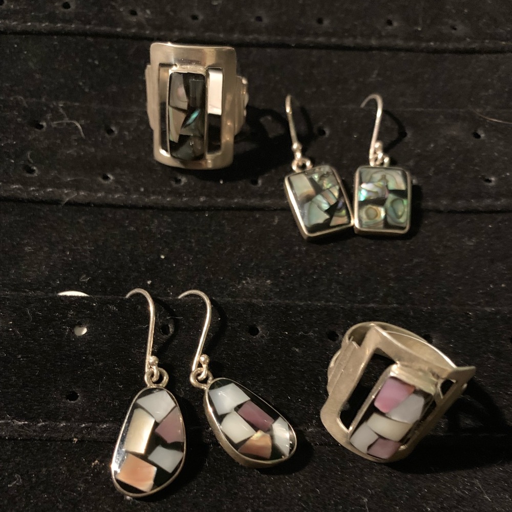 925 natural stone set ring and earrings